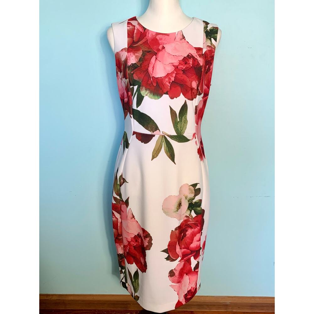 Calvin Klein Pink Floral Sheath Dress Size 10
